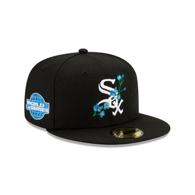 Black Chicago White Sox Hat - New Era MLB Side Patch Bloom 59FIFTY Fitted Caps USA6239107